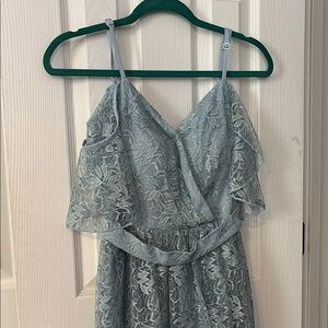 Blue Ruffled Wrap Sundress with Spaghetti Straps